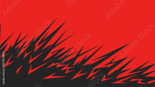 Sharp black jagged edges against a red background, viewed from a close-up perspective, showcasing dynamic digital illustration