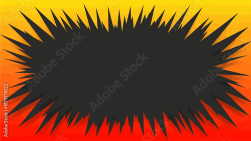 Explosion effect with sharp black splinters on vibrant gradient background from yellow to red viewed from a direct angle