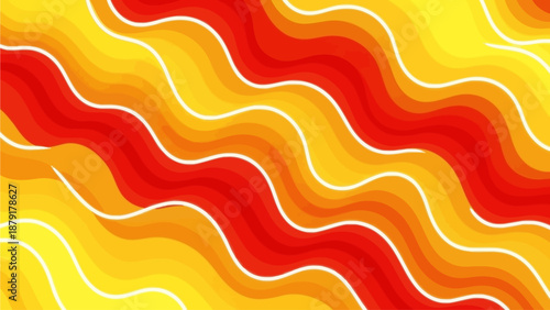 Vibrant wavy lines pattern in shades of yellow, orange, and red, creating a dynamic abstract background from a frontal viewpoint