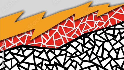 Dynamic abstract illustration of geometric shapes and vibrant colors in a modern art composition