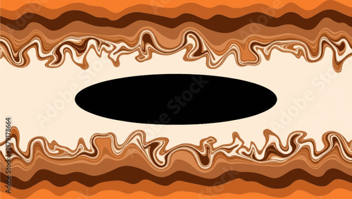 Abstract oval shape surrounded by wavy orange and brown patterns in a digital illustration from a direct viewpoint