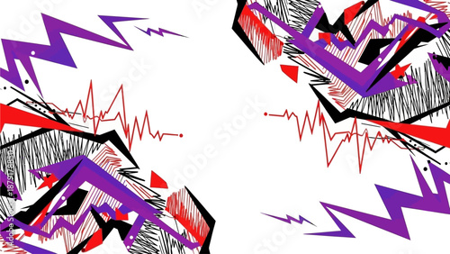 Abstract digital illustration featuring dynamic shapes and vibrant colors, creating a sense of energy and movement