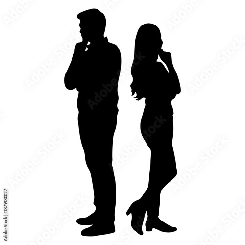 背中合わせに考える男女