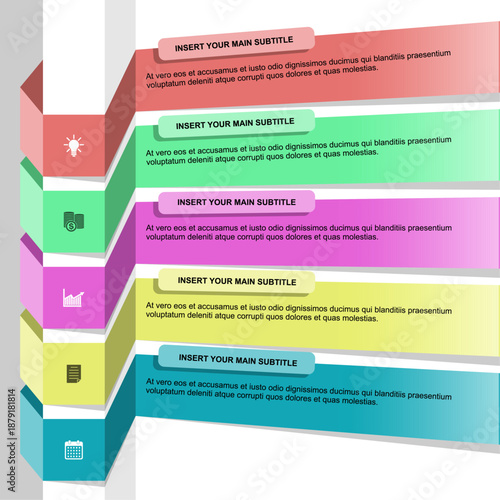 Business Infographic Template 5 Steps Process Workflow Ribbon Banner Vector Flat Design Minimalist Layout Presentation Slide Elements With Icons For Marketing Strategy Success Concept
