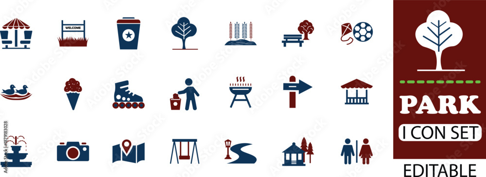 Fototapeta premium park icon set - solid icon collection vector illustration design . 