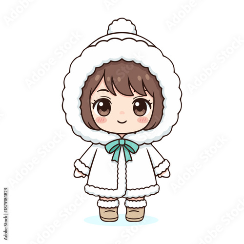 Cute Flat Illustration of Adorable Winter Girl Character in Cartoon Style
