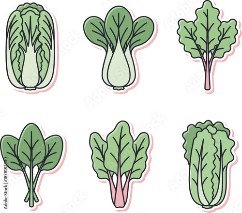 Assortment of Leafy Green Vegetables in Flat Design Style