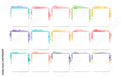 Colorful abstract watercolor frames on white background
