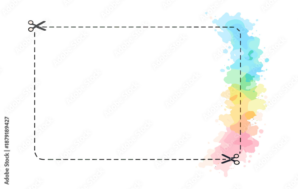 Obraz premium Blank coupon design with colorful splashes and dashed border