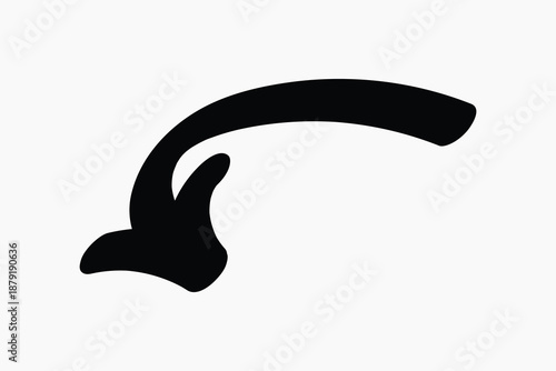 Curved black arrow pointing down illustration vector