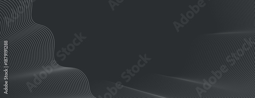 Dark gray background with wavy line patterns. The background is sleek and modern, featuring a smooth gray texture with dynamic gray curves. Minimal abstract wavy gradient vector background