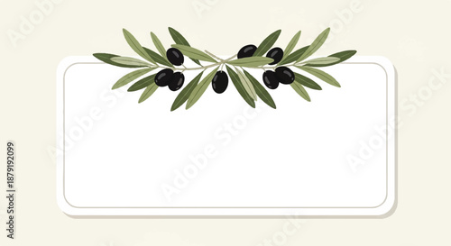 Symmetrical Olive Branch Horizontal Border with Black Olives and Green Foliage