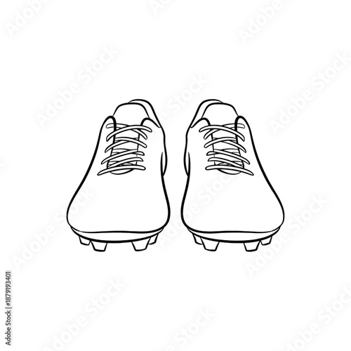 Front View Vector Illustration of Soccer Cleats - Line Art Icon of Football Shoes for Sports Design and Equipment Concepts