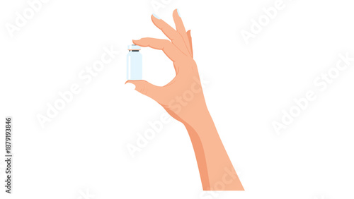 A human hand delicately holding a small, clear glass vial, potentially containing vital medicine or a vaccine, symbolizing healthcare, medical treatment, or scientific research.