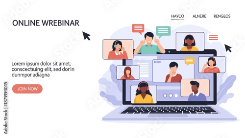 Engaging virtual meeting experience for online webinars and digital collaboration, connecting diverse participants remotely through a modern laptop interface