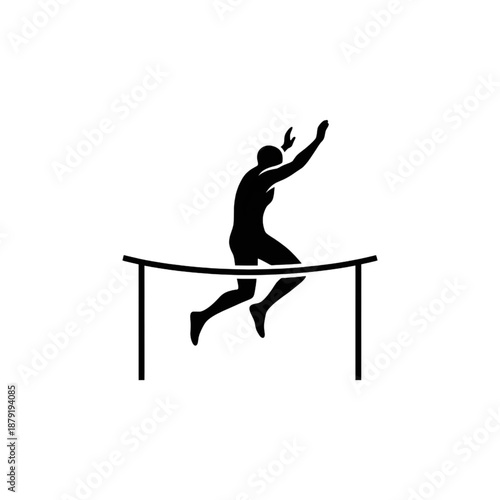 Person Jumping on Trampoline Icon – Minimalist Silhouette Representing Fitness, Acrobatics, Gymnastics Training, Recreational Bounce, and Active Lifestyle – Black Vector Graphic Illustration