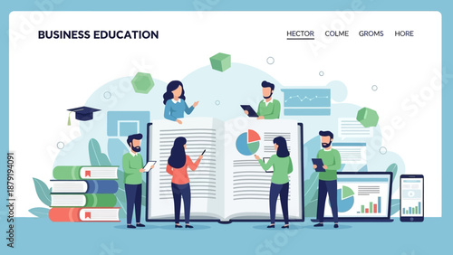 Engaging in modern business education, professionals collaborate to analyze data, share insights, and foster growth in a dynamic digital learning environment