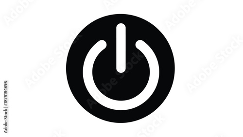 Black power button icon on white background.