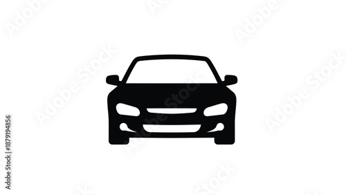 Simple black silhouette of a car front view on white background.