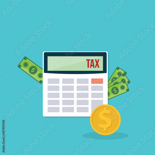 Calculator with money concept income tax calculation. Calculating income tax payment, business, finance and investment concept	