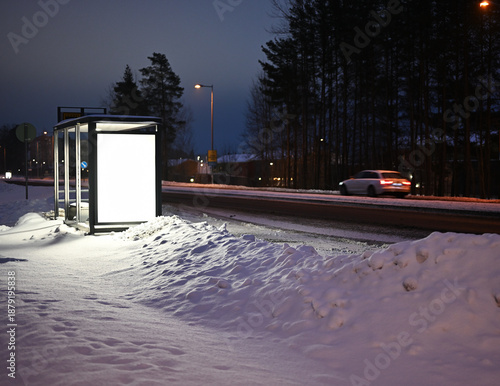 A bus stop somewhere in Finland at night