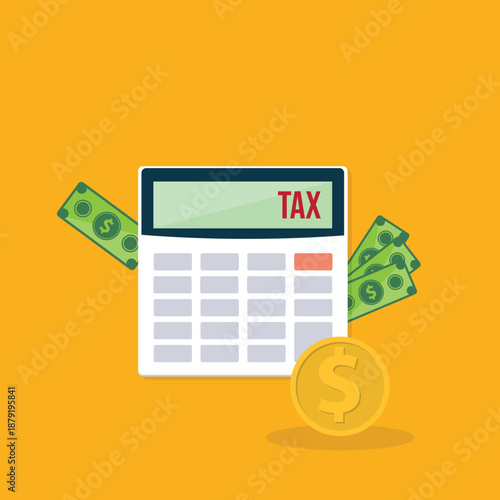 Calculator with money concept income tax calculation. Calculating income tax payment, business, finance and investment concept	