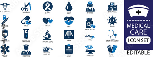 Medical care  icon set - solid icon collection vector illustration design.  