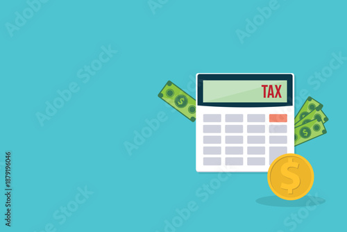 Calculator with money concept income tax calculation. Calculating income tax payment, business, finance and investment concept	