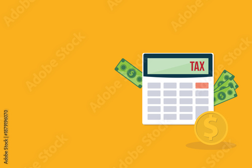Calculator with money concept income tax calculation. Calculating income tax payment, business, finance and investment concept	