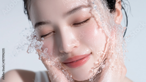 洗顔する女性　美容　スキンケア