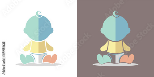 Illustration of a baby sitting with colorful blocks from behind in a simple design