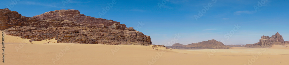 Fototapeta premium Wadi Rum desert panorama with sandstone mountains
