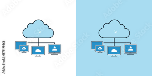Cloud computing concept illustration showcasing network connectivity and data storage across multiple devices