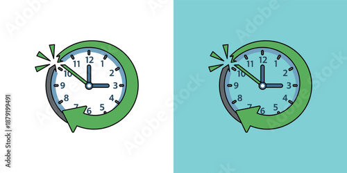 Alarm Clocks Ringing in Speech Bubbles on Contrasting Backgrounds Illustration