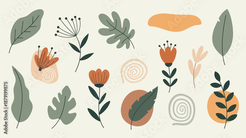 Abstract Botanical Elements and Organic Shapes Collection.