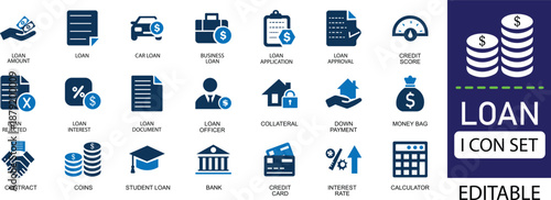 loan icon set - solid icon collection illustration design. 