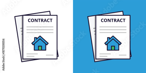 Documents of house sale contracts displayed in a professional illustration against plain backgrounds