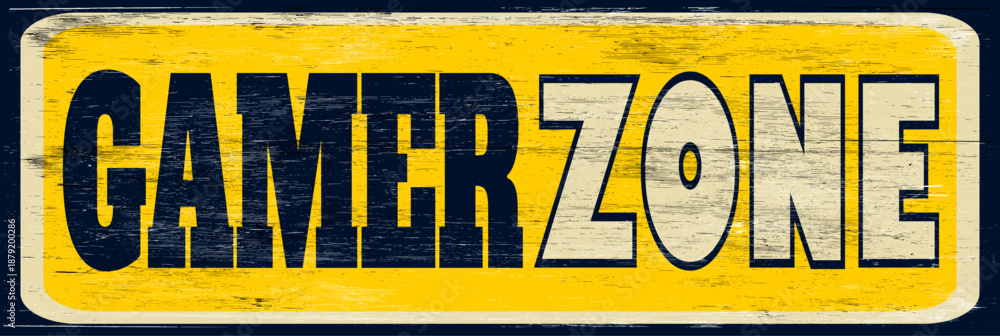 Fototapeta premium Aged and worn gamer zone sign on wood