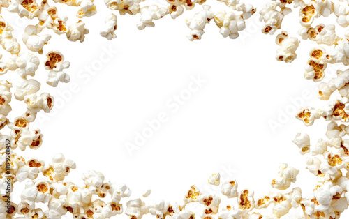 Scattered popcorn kernels frame layout create a fun cinematic effect perfect for movie promotions or snack advertising.
