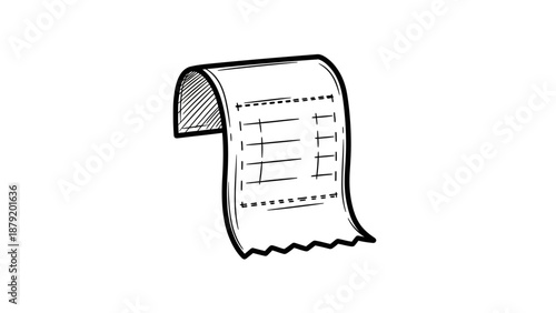 Hand drawn sketch of a receipt paper roll with lines and columns.