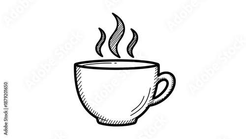 Hand drawn sketch of a steaming hot cup of coffee.