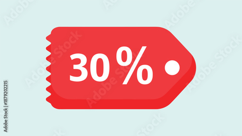 Red discount label with 30 percent off displayed prominently on a light background