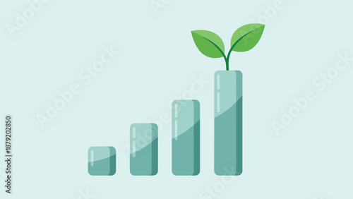 Graphical representation of growth with rising bars and a sprouting plant on top