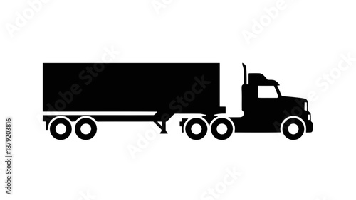 Vector illustration of a large semi-truck with trailer, a heavy freight vehicle silhouette on transparent background