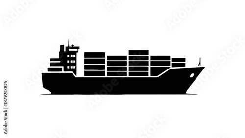Vector illustration of a container ship for global transport and logistics, on transparent background