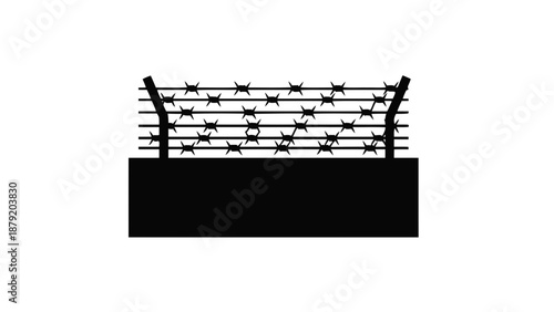 Vector illustration of, barbed wire fence barrier, security perimeter graphic, on transparent background
