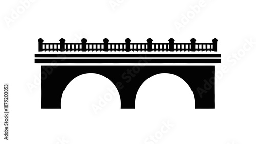 Vector illustration of a classic architectural arched bridge silhouette design icon, on transparent background