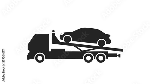 Vector illustration of a service tow truck transporting a disabled vehicle on transparent background
