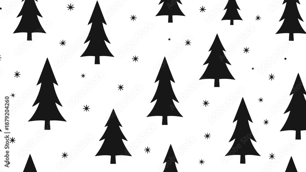 Obraz premium Vector illustration of, on transparent background, a seamless pattern with winter fir trees and snow