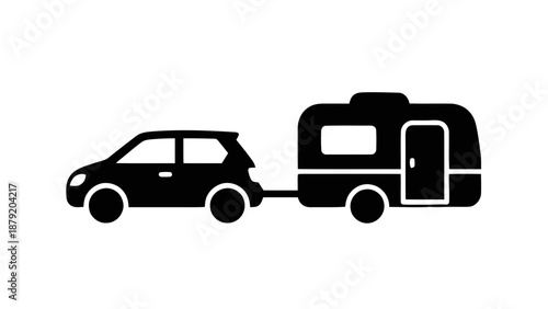 Vector illustration of a car towing a travel trailer caravan on transparent background